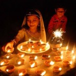 Decorating the house with lights for Diwali